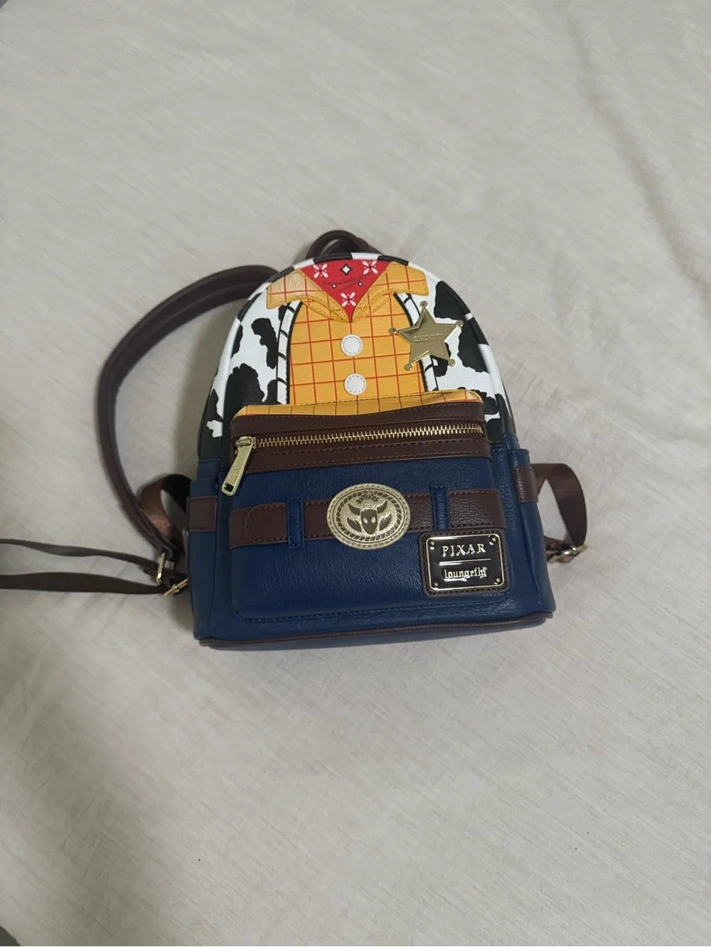 Loungefly Woody Toy Story Mini Backpack - Blue, White, Yellow, Brown, Red